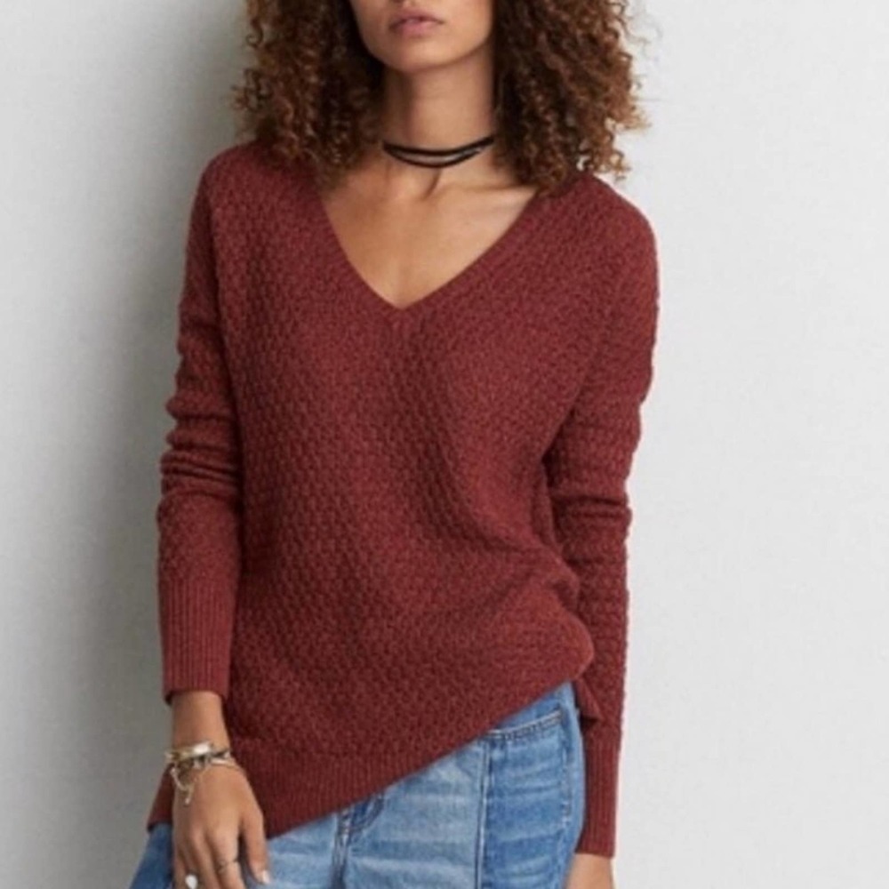 American Eagle Textured V-Neck Sweater